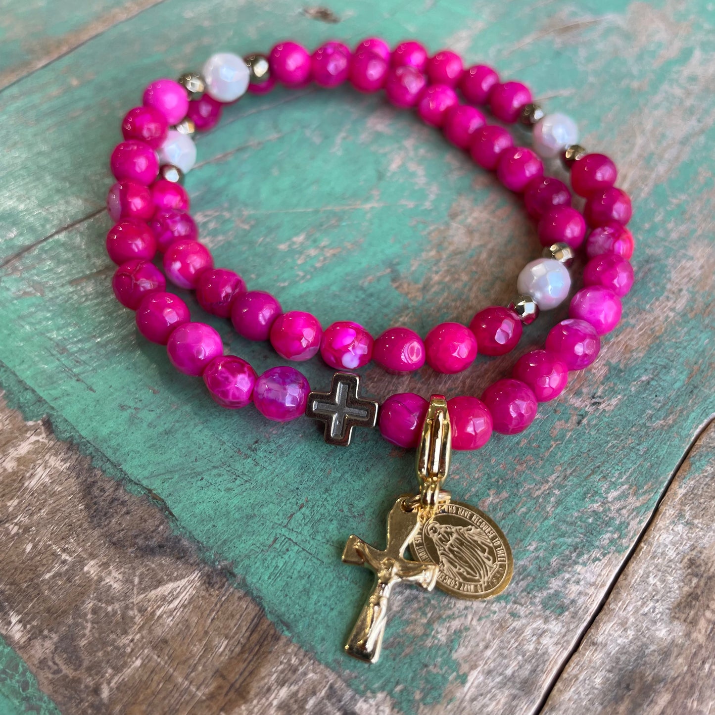 Rosary Wrap Bracelet with Gold Accents hi