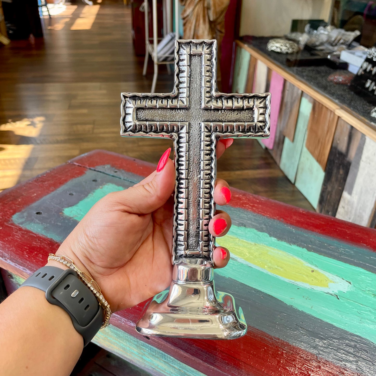 Pewter Standing 8.5” Cross