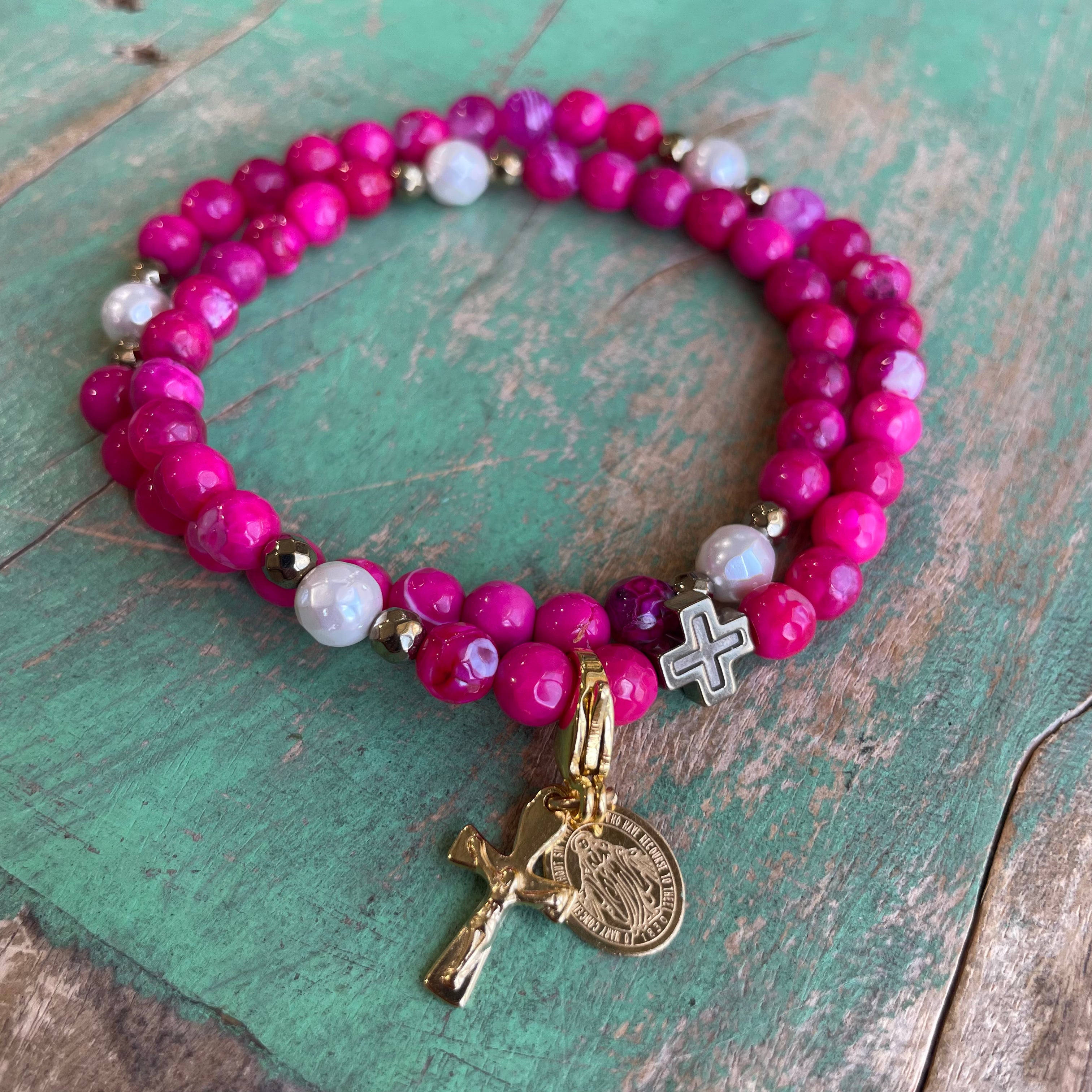 Rosary Wrap Bracelet with Gold Accents