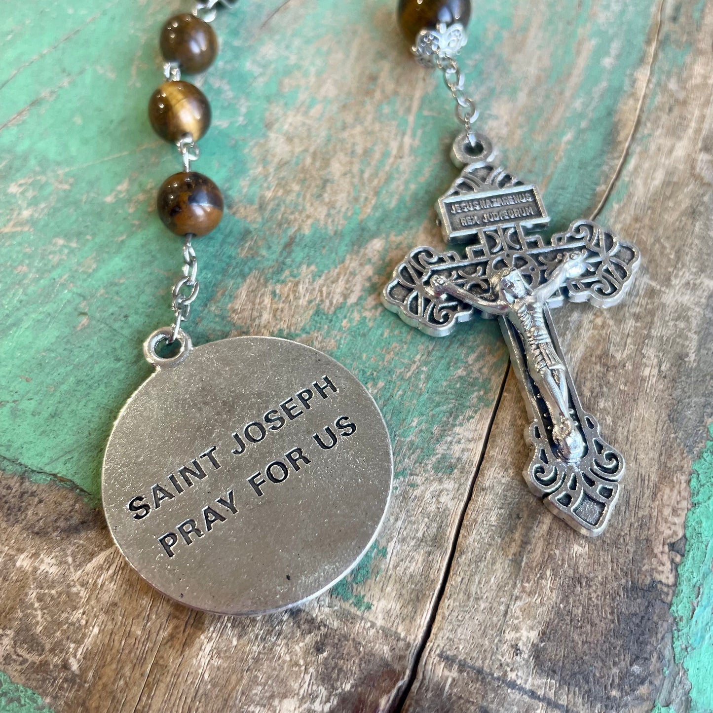 Tiger Eye St Joseph Decade Rosary