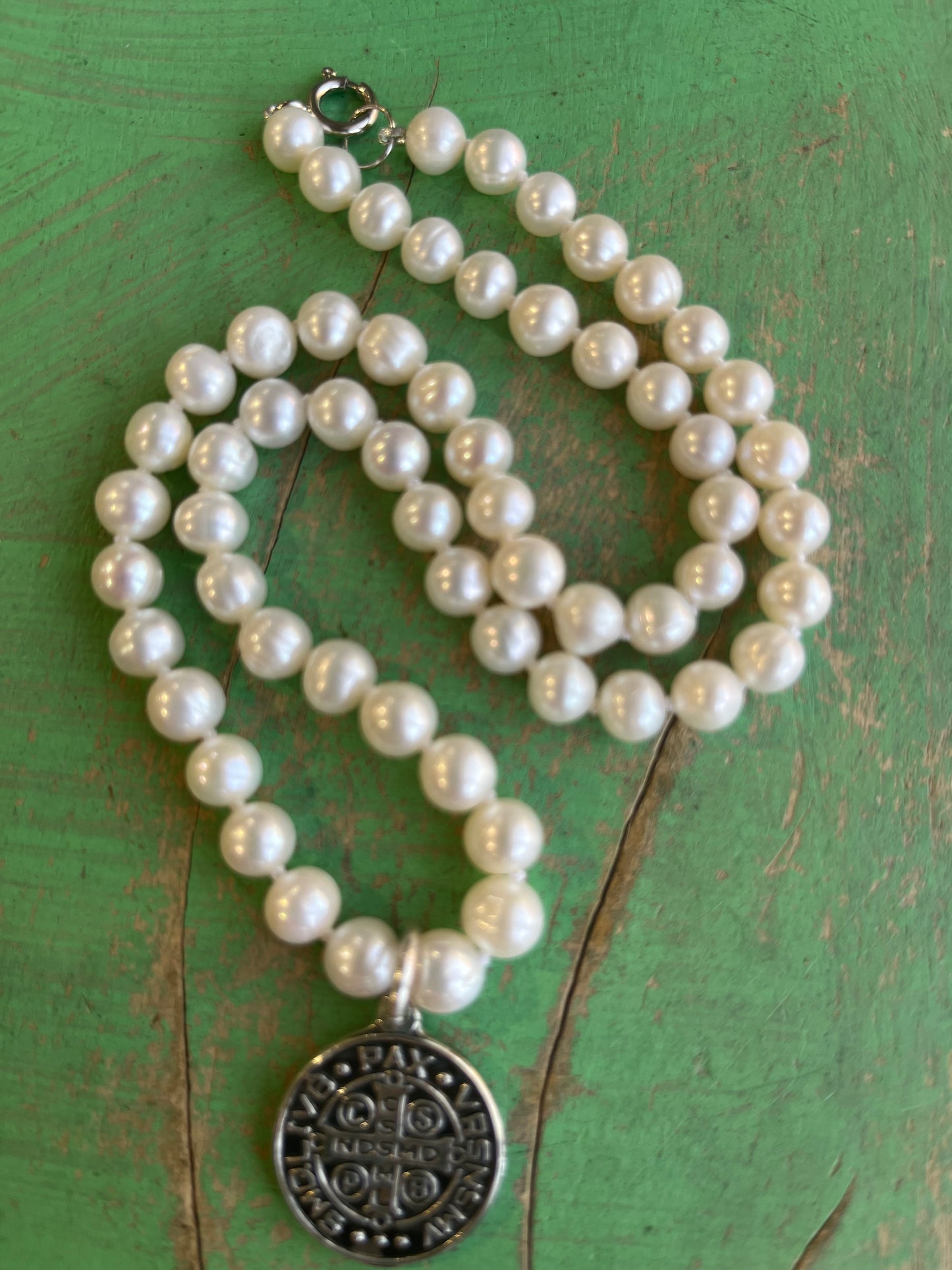 Sterling Silver Freshwater Pearl St Benedict Necklace
