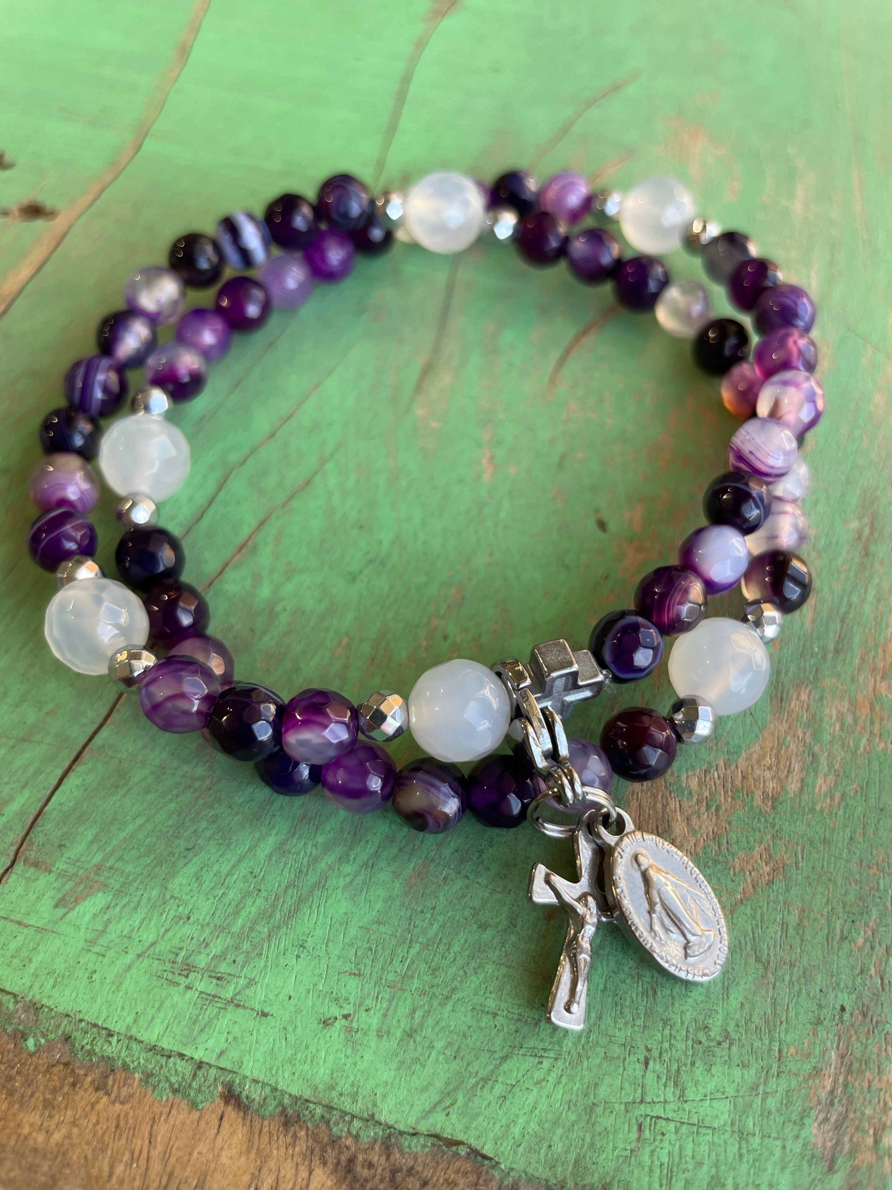 Rosary Wrap Bracelet with Silver Accents