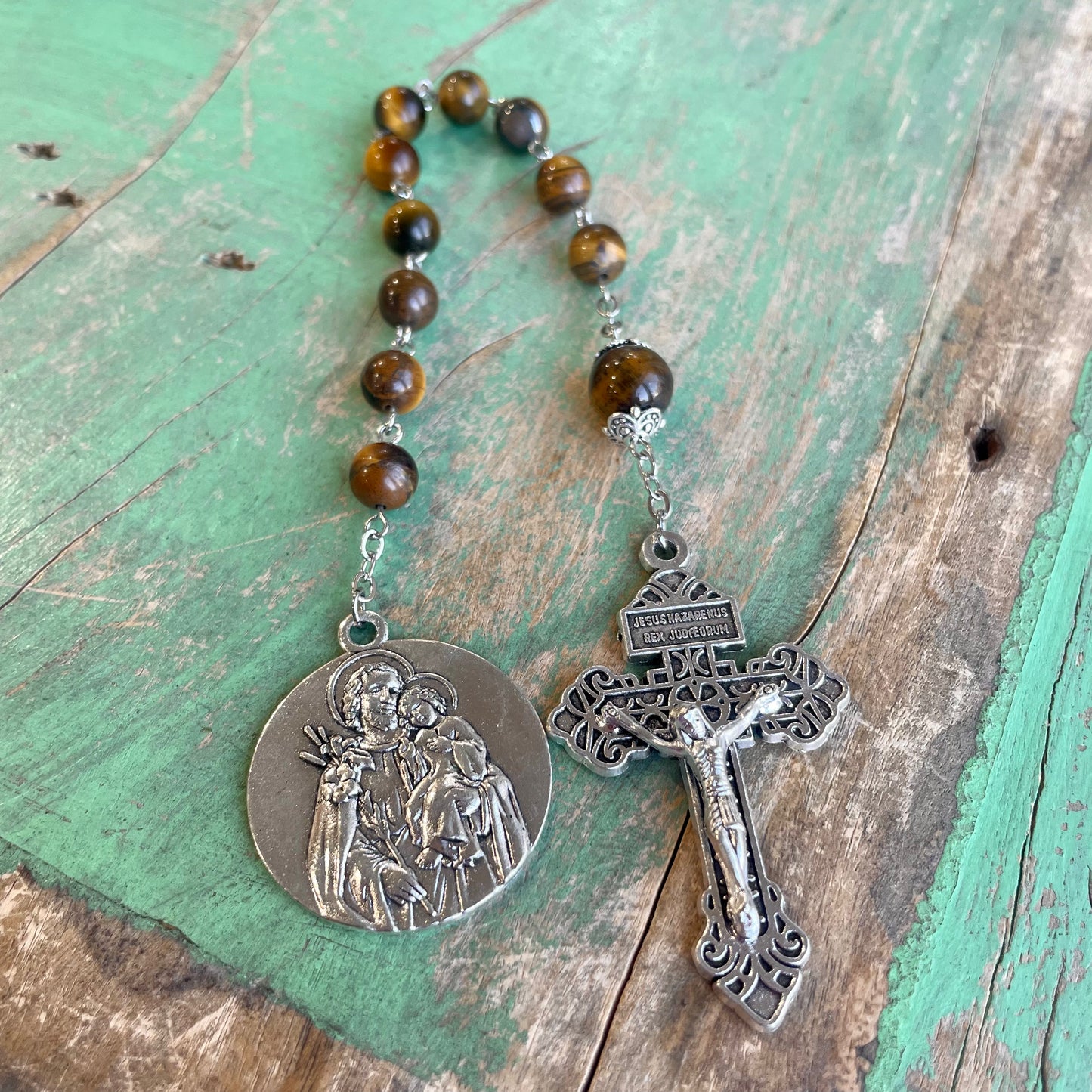 Tiger Eye St Joseph Decade Rosary