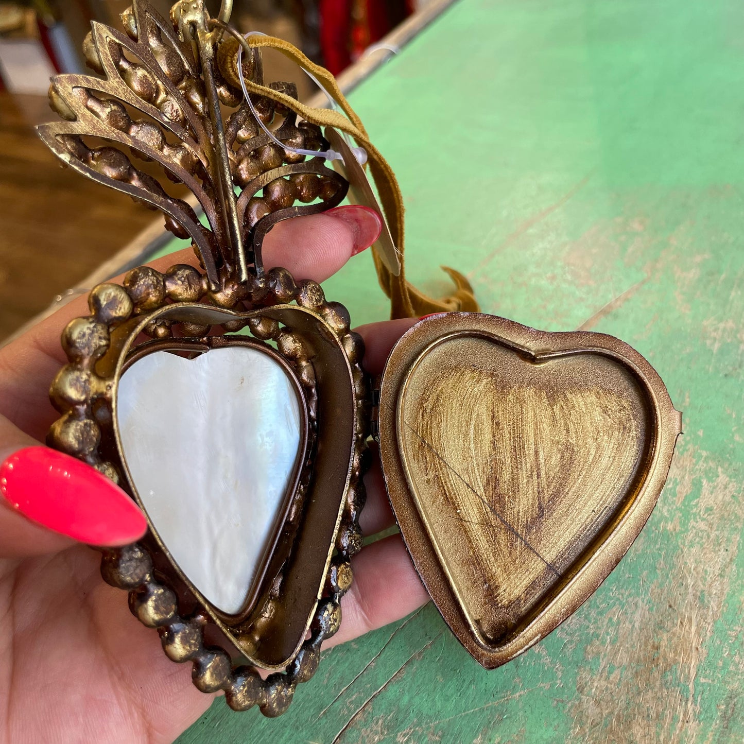 Jeweled Mother of Pearl Sacred Heart Box