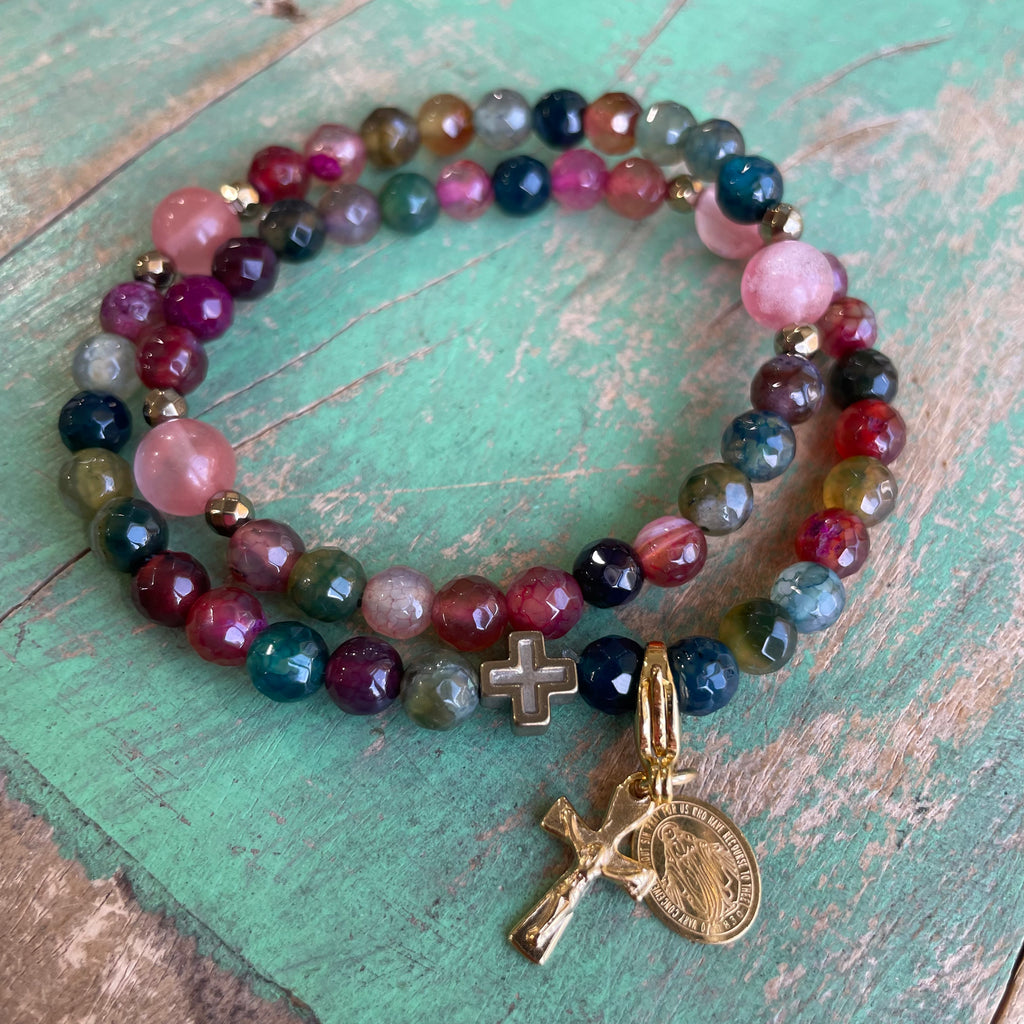 Rosary Wrap Bracelet with Gold Accents