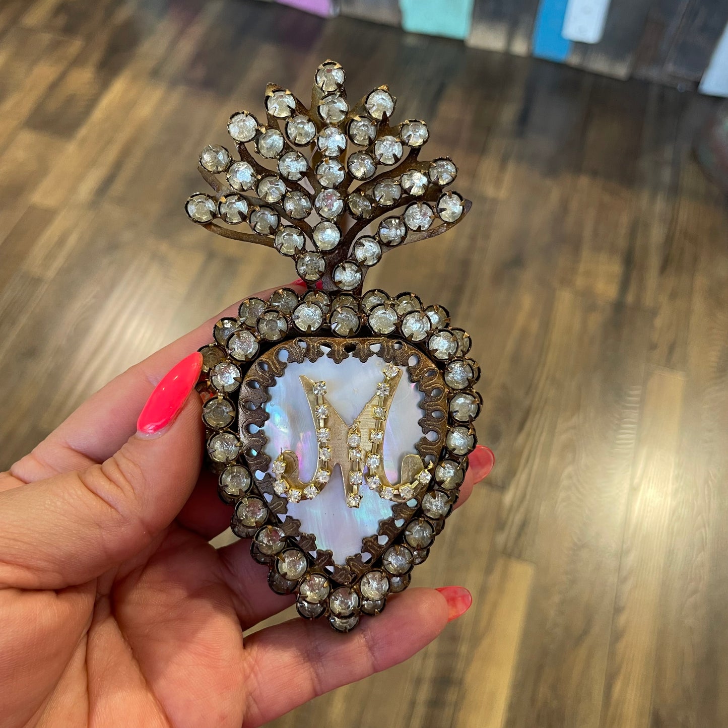 Jeweled Mother of Pearl Sacred Heart Box