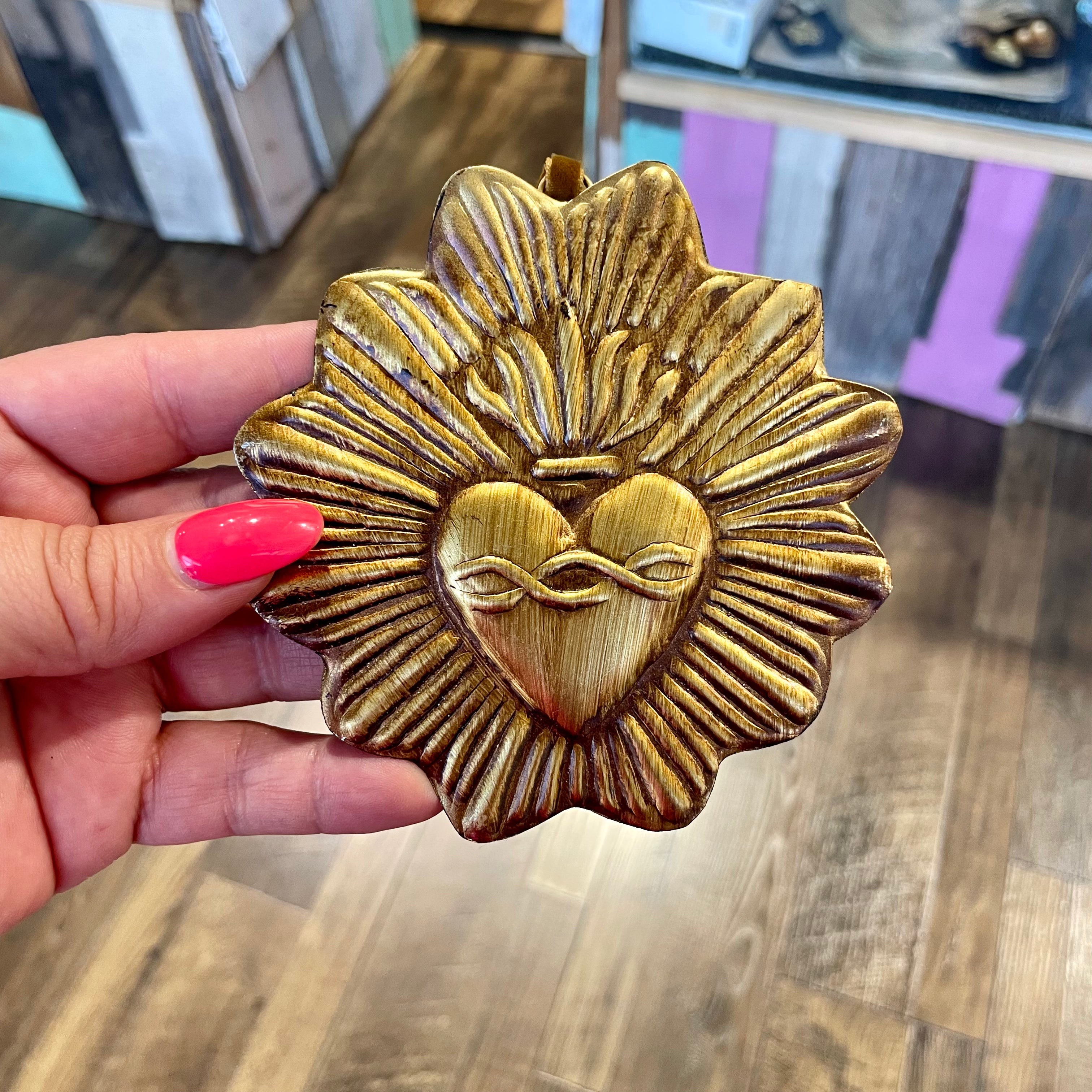 Small Round Sacred Heart Tin Ornament