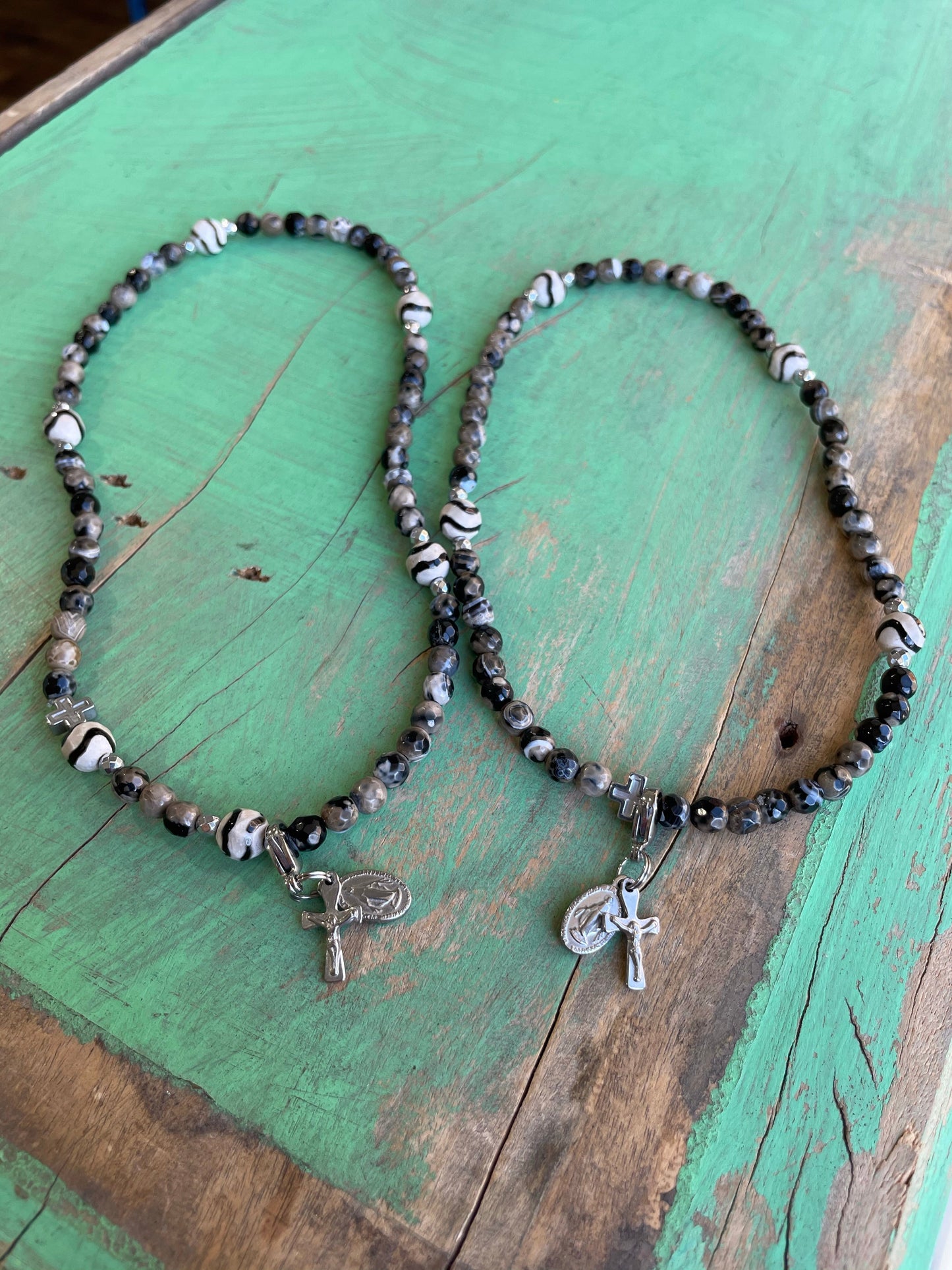 Rosary Wrap Bracelet with Silver Accents