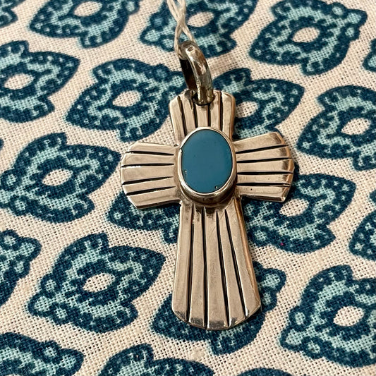Sterling Silver Cross with Turquoise Center