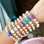 Freshwater Pearl Heart Adjustable Bracelet-18K Gold Plated, Porcelain Heart
