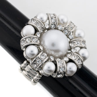 Pearl and Crystal Stretch Ring