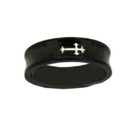 Black Plated Cross Concave Ring Stainless Steel