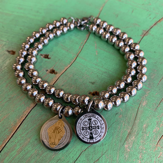 Beaded Stainless Steel St Benedict Bracelet