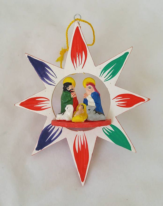 Wooden Star Nativity Ornament