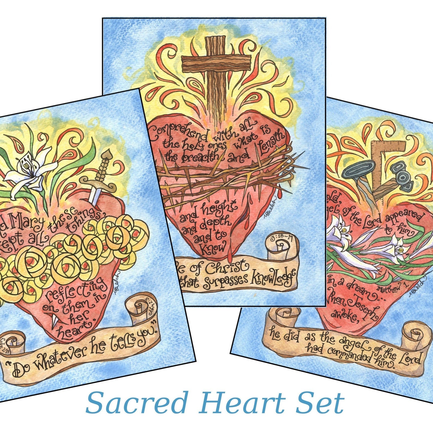 Sacred, Immaculate and Chaste Hearts Artwork