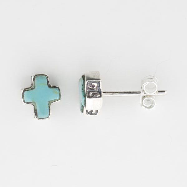 Sterling Silver Inlaid Turquoise Cross Earrings