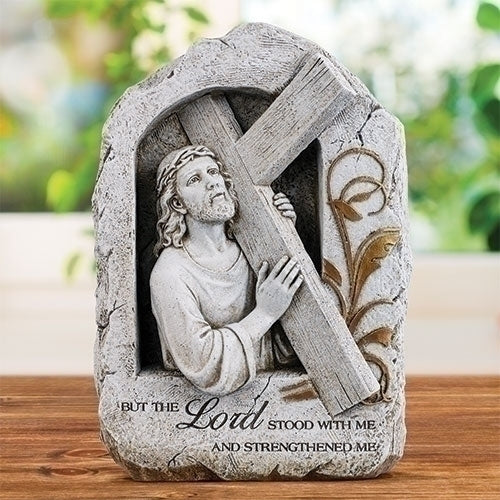 Jesus Holding Cross Garden Stone