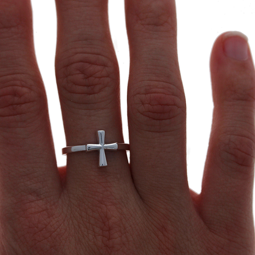Sterling Silver Simple Sleek Cross Ring