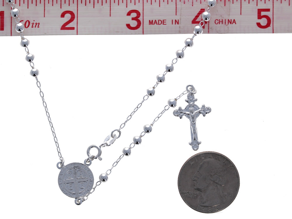 Sterling Silver 4mm St Benedict Rosary Necklace