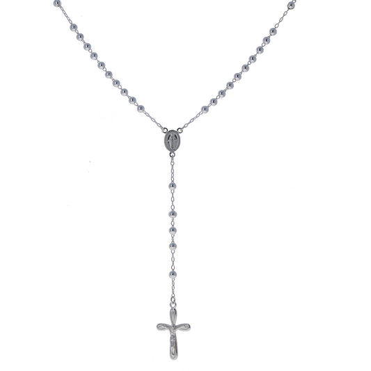 Sterling Silver 4mm Miraculous Medal Rosary Necklace