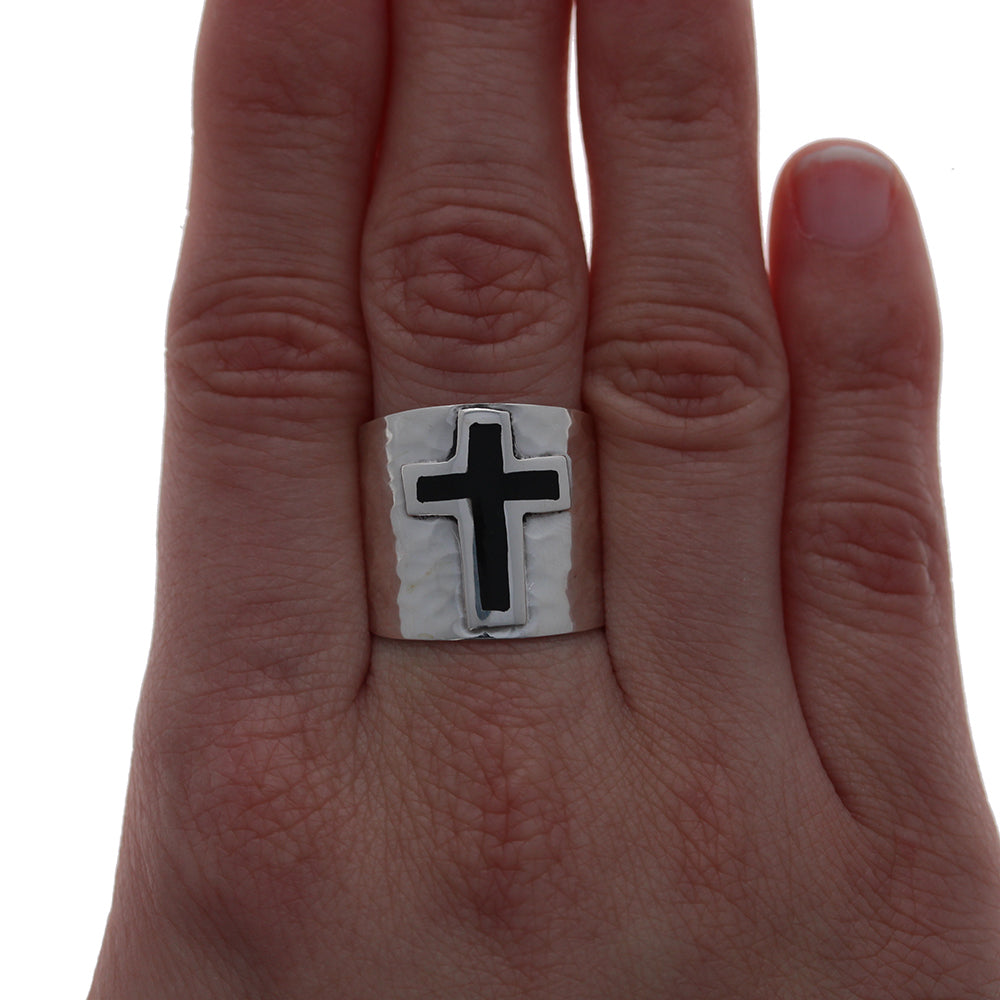 Sterling Silver Hammered Cross Ring