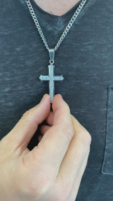 Inlaid Guarded Cross 24” Necklace