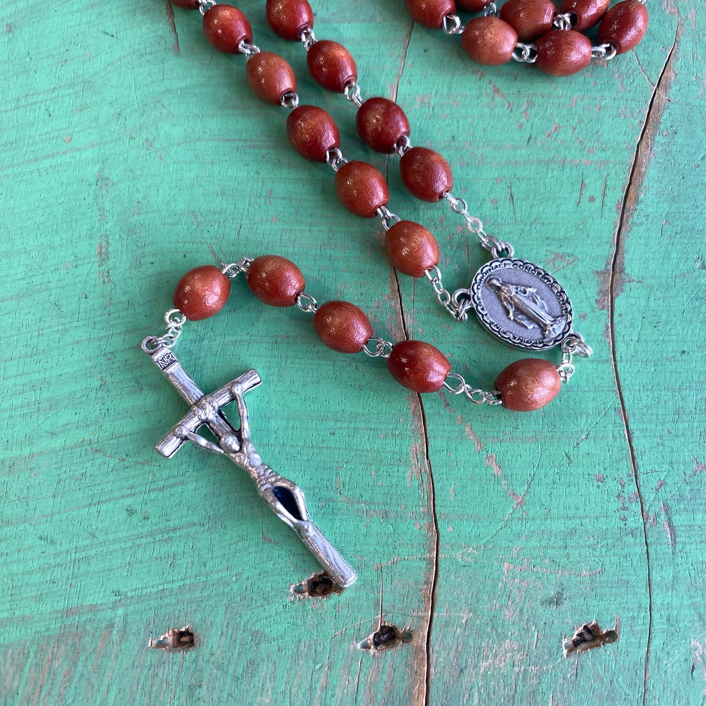 Miraculous Medal Wooden Rosary