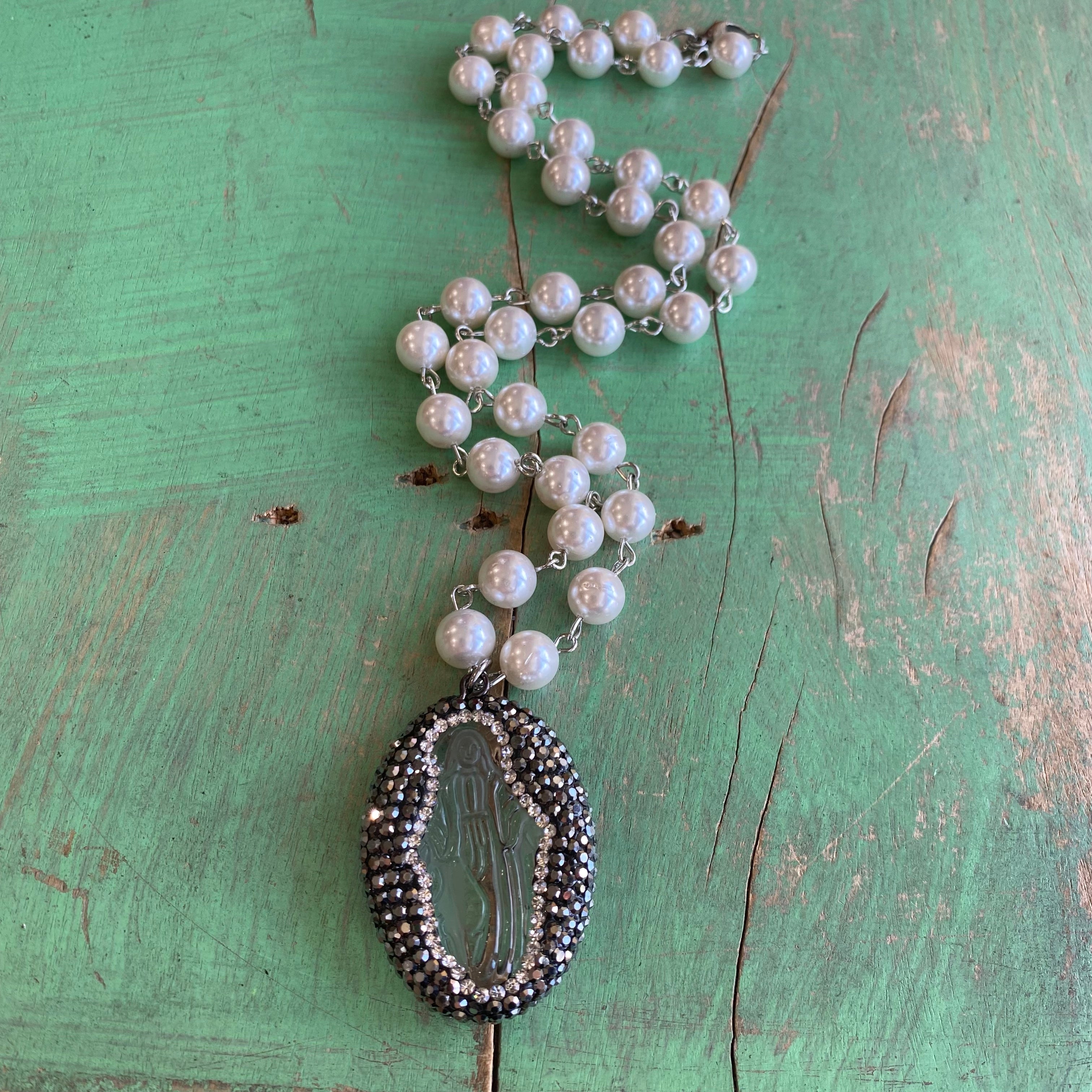 Clear Our Lady of Grace Pave Necklace