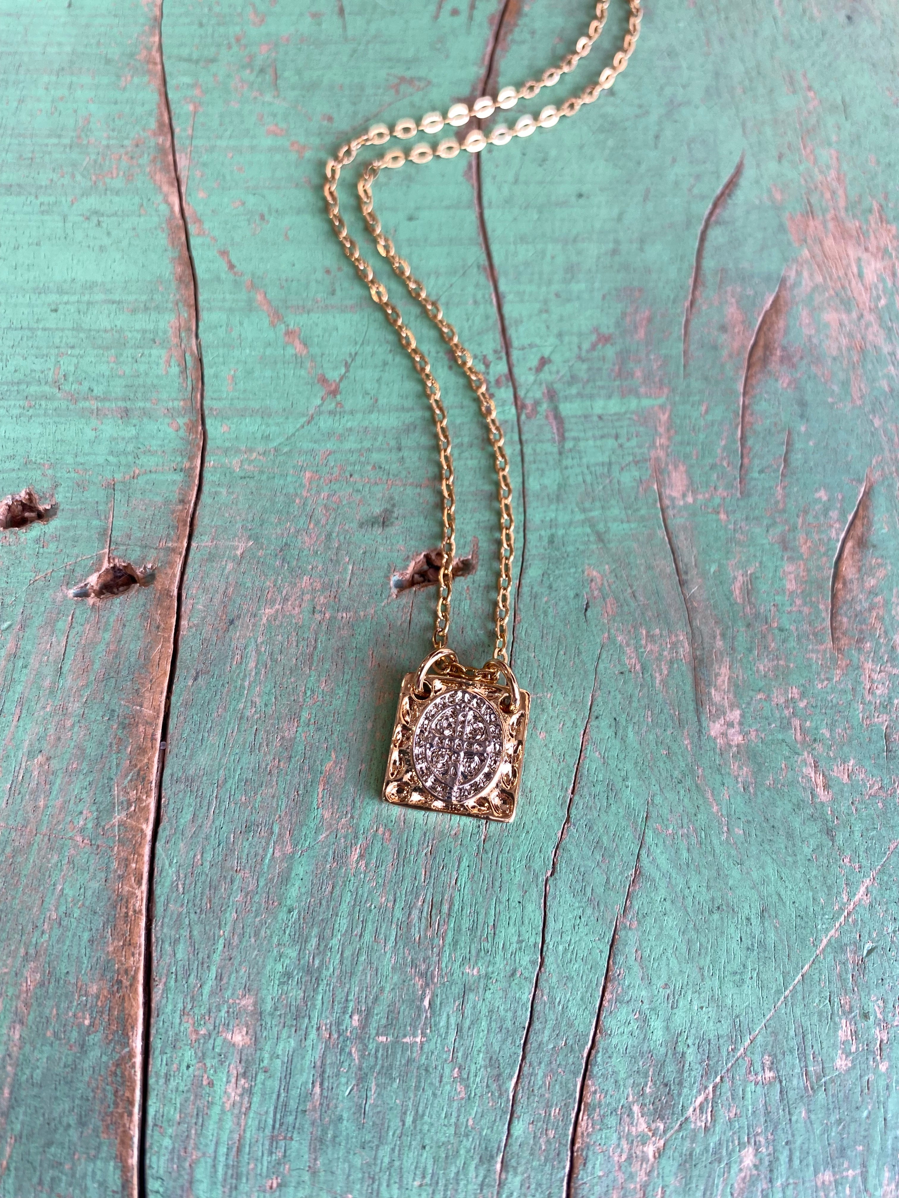 Two-Tone Scapular St Benedict Necklace