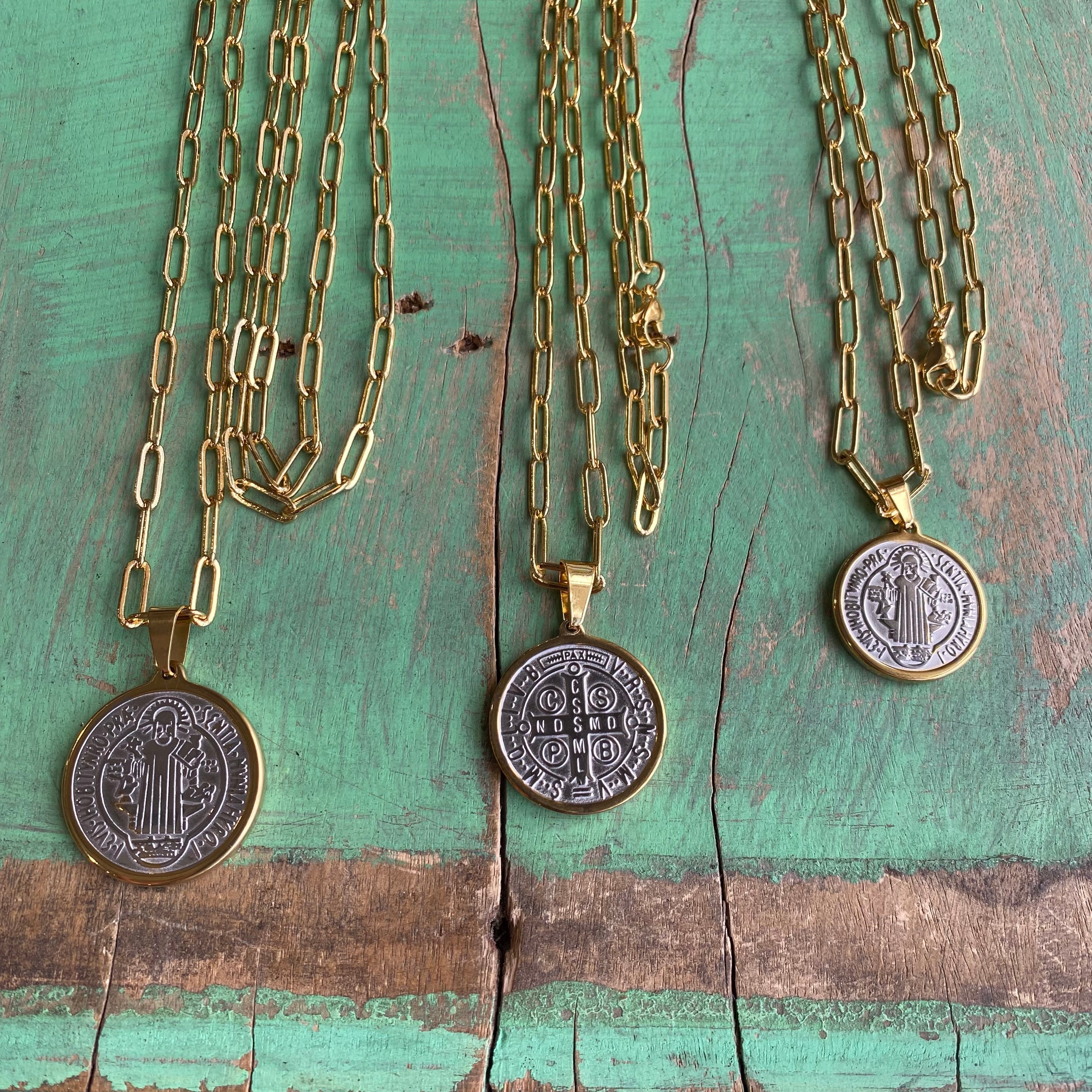 Two-Tone St Benedict Paperclip Necklace or Bracelet or Earrings