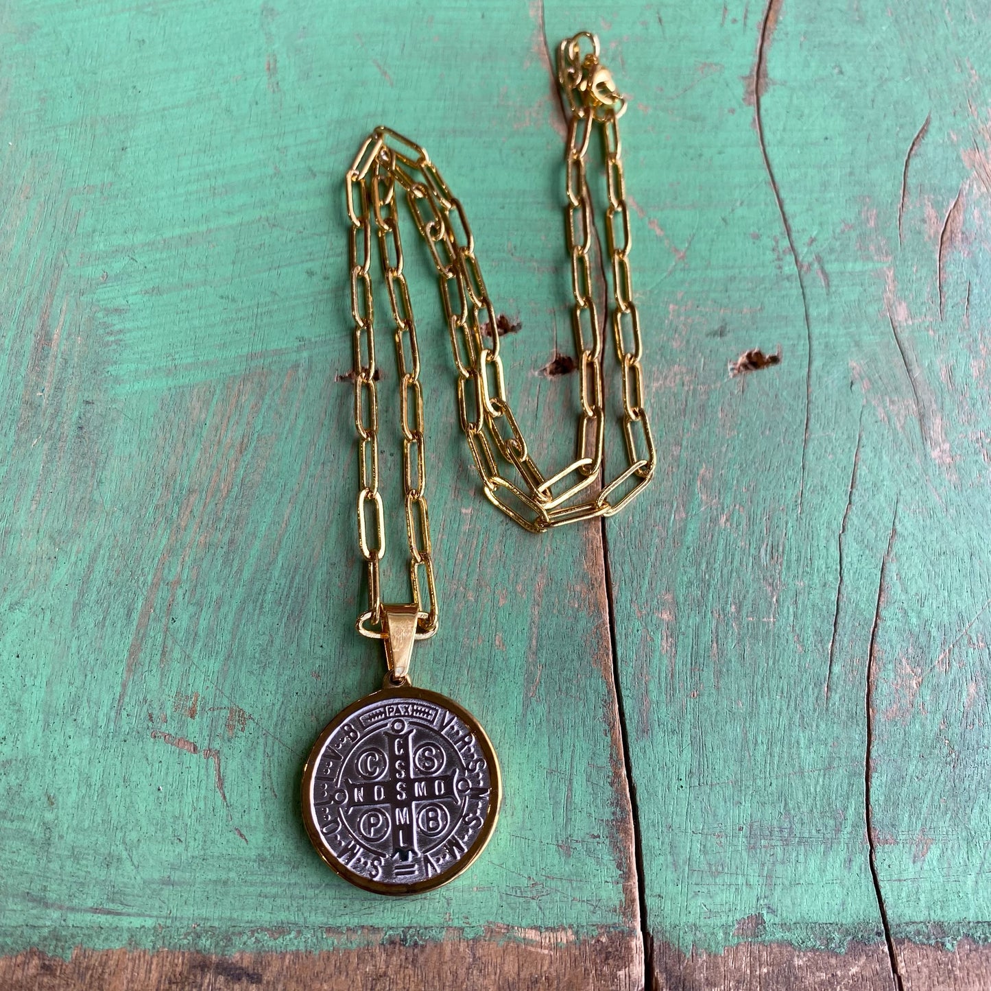Two-Tone St Benedict Paperclip Necklace