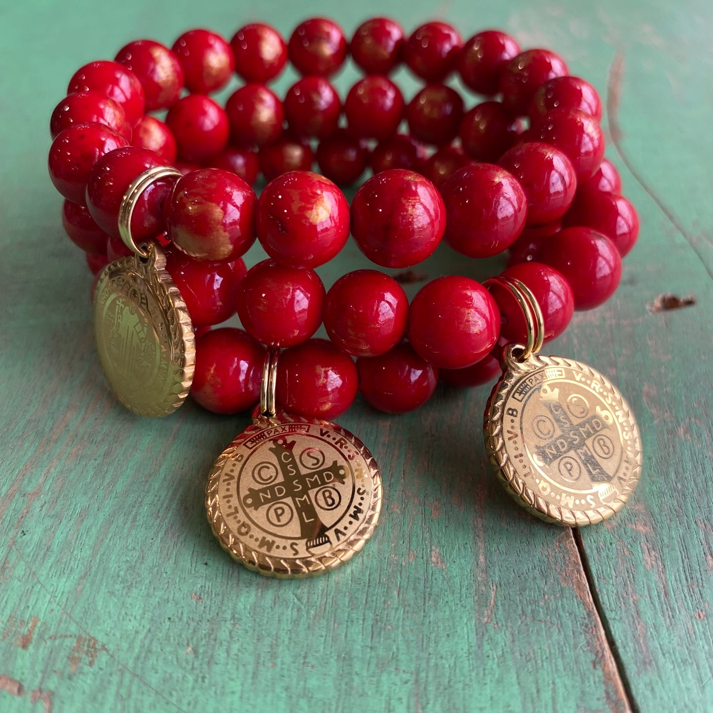 Red Marble St Benedict Bracelet