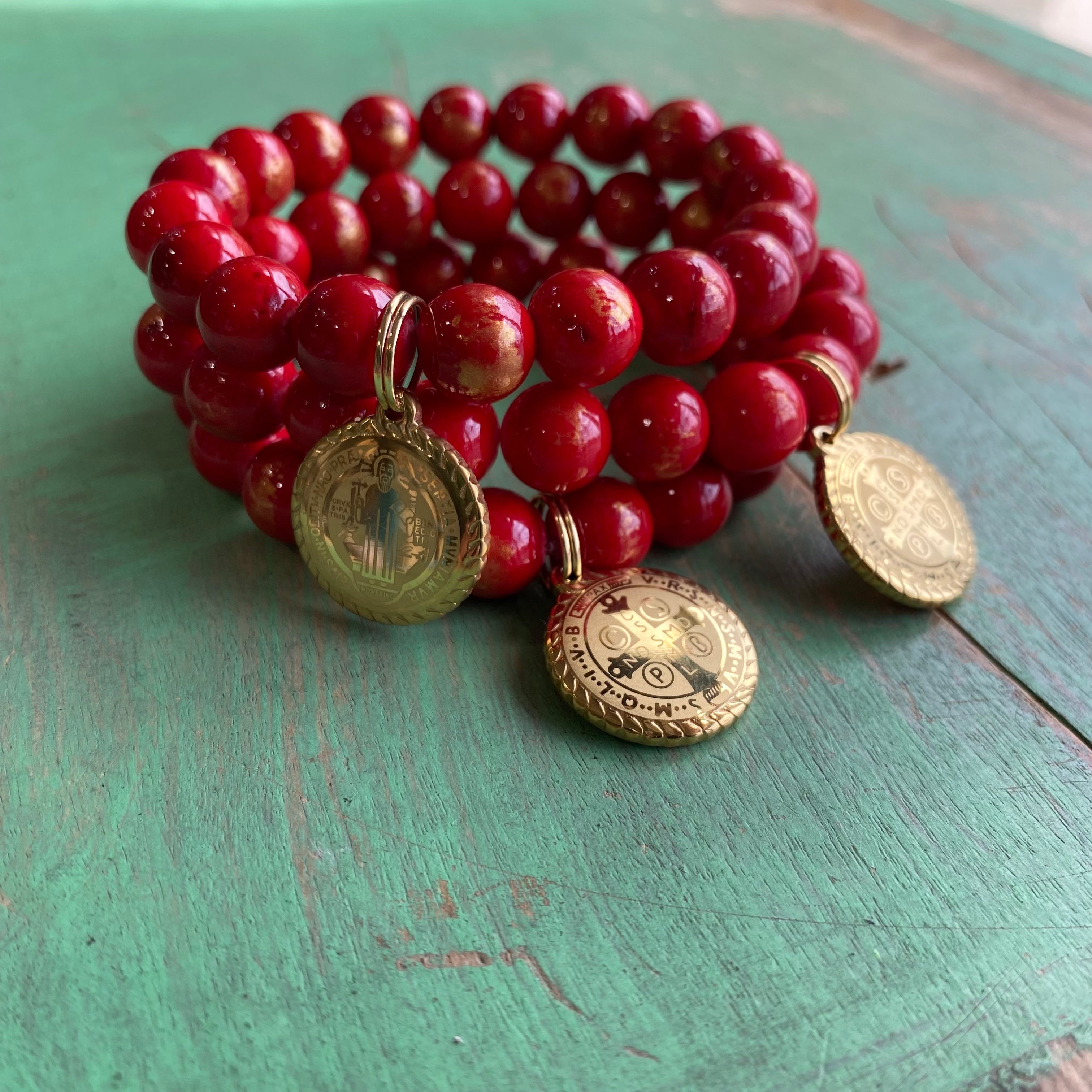Red Marble St Benedict Bracelet