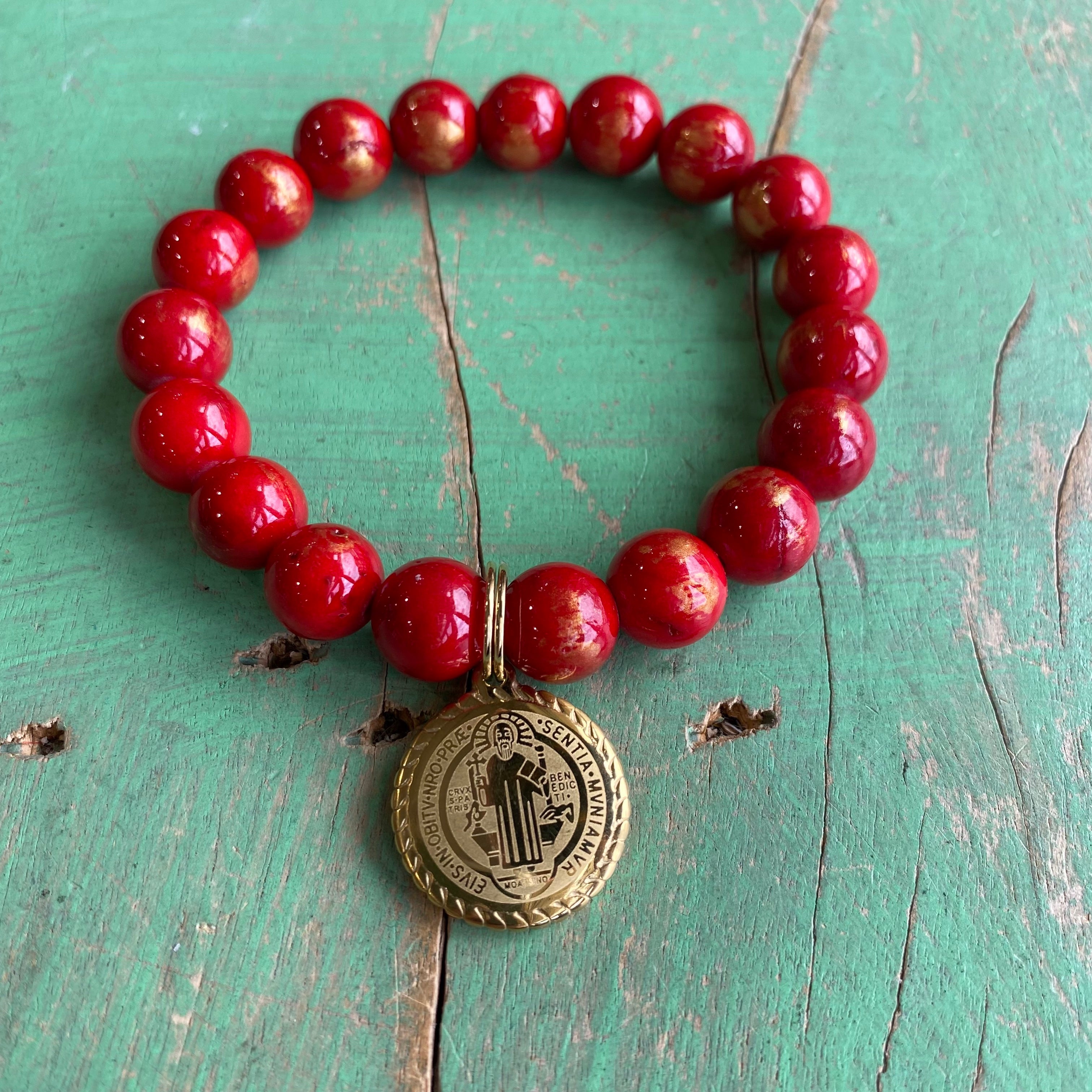 Red Marble St Benedict Bracelet