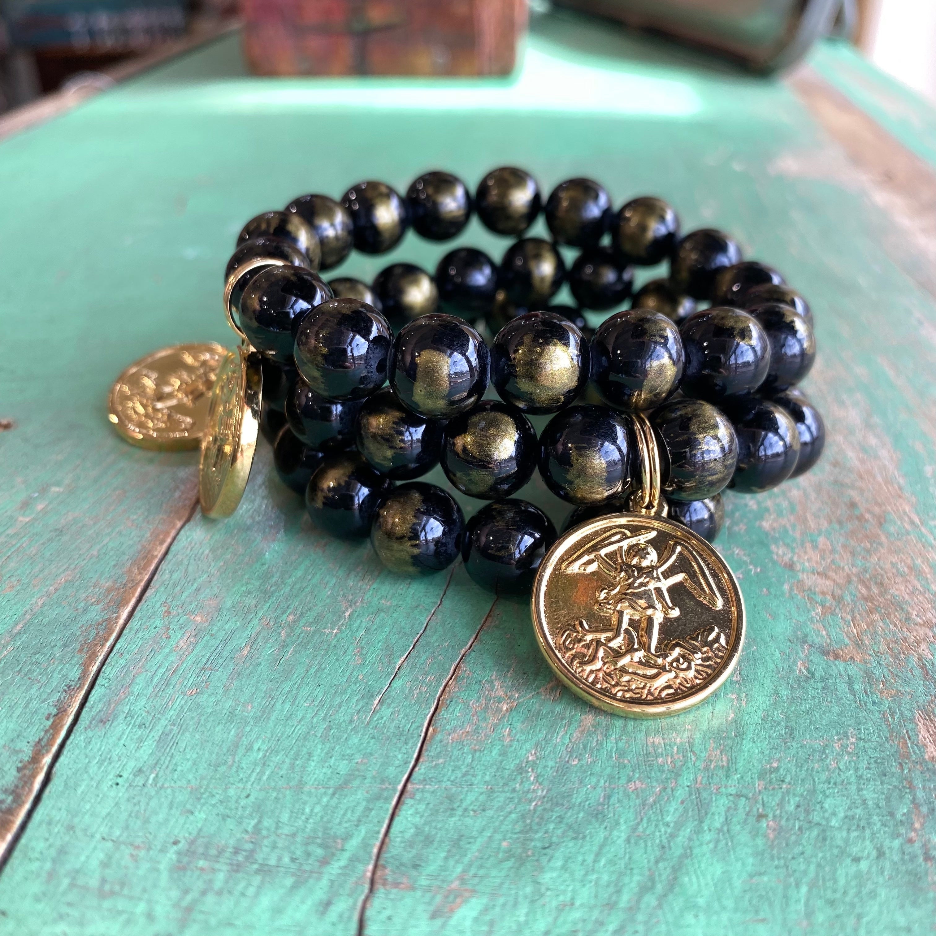 Black Marble St Michael Bracelet