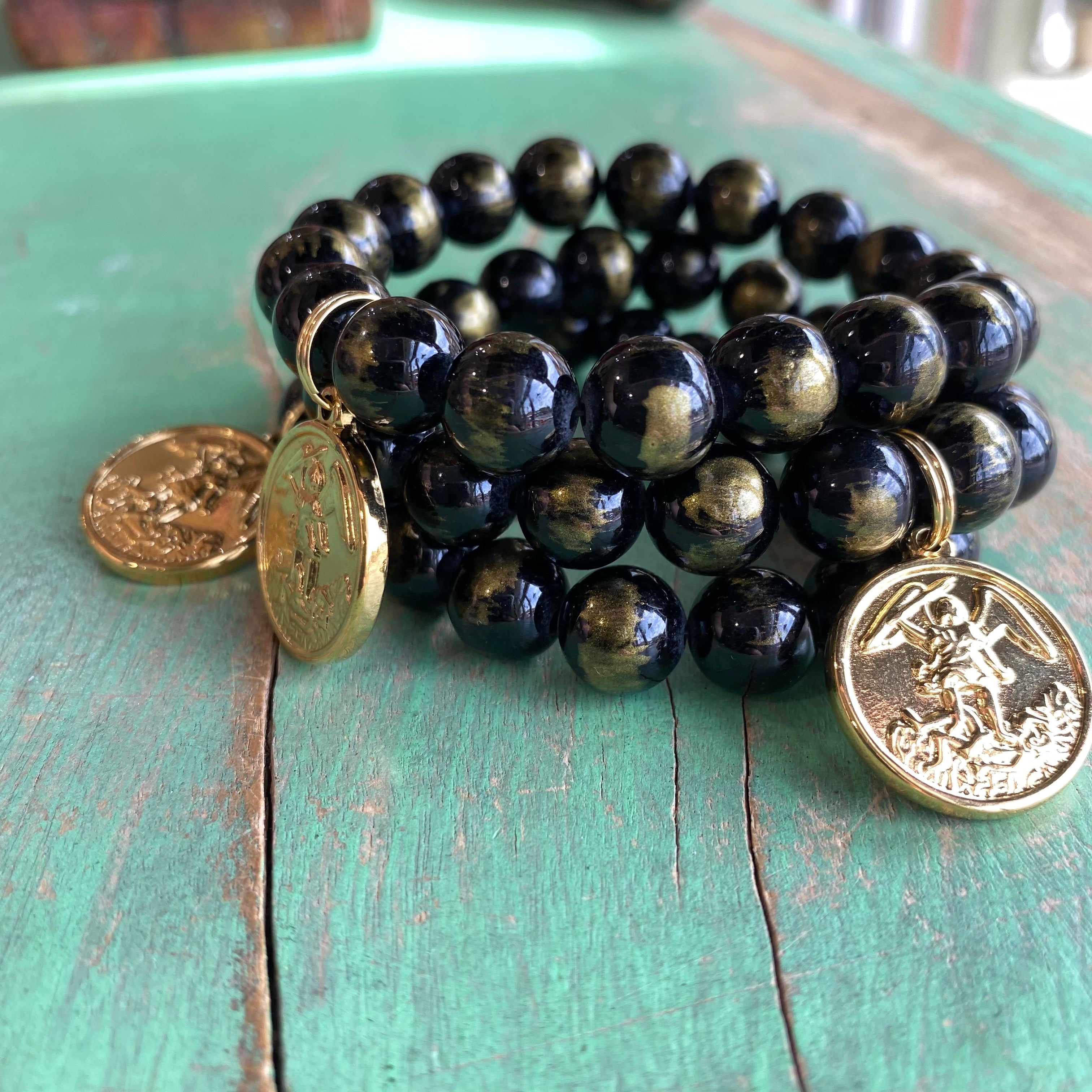Black Marble St Michael Bracelet