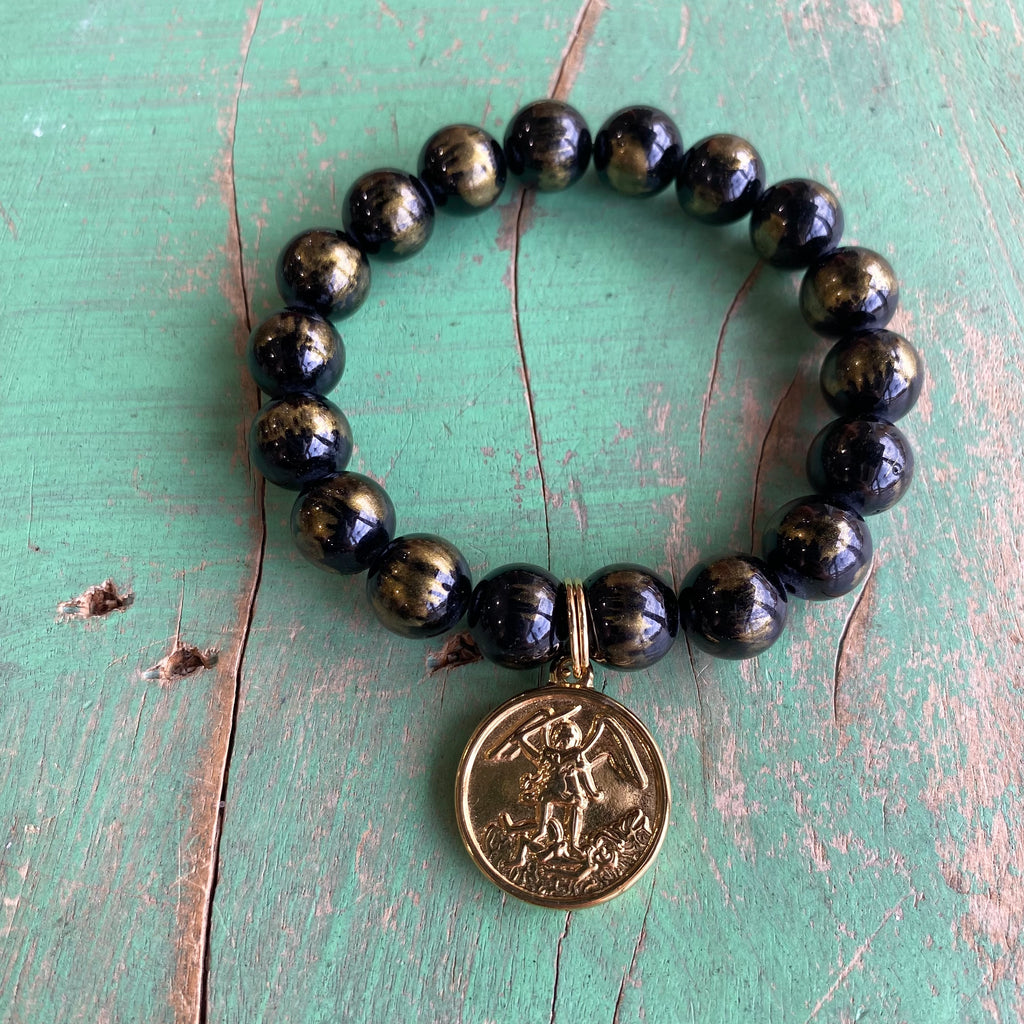Black Marble St Michael Bracelet