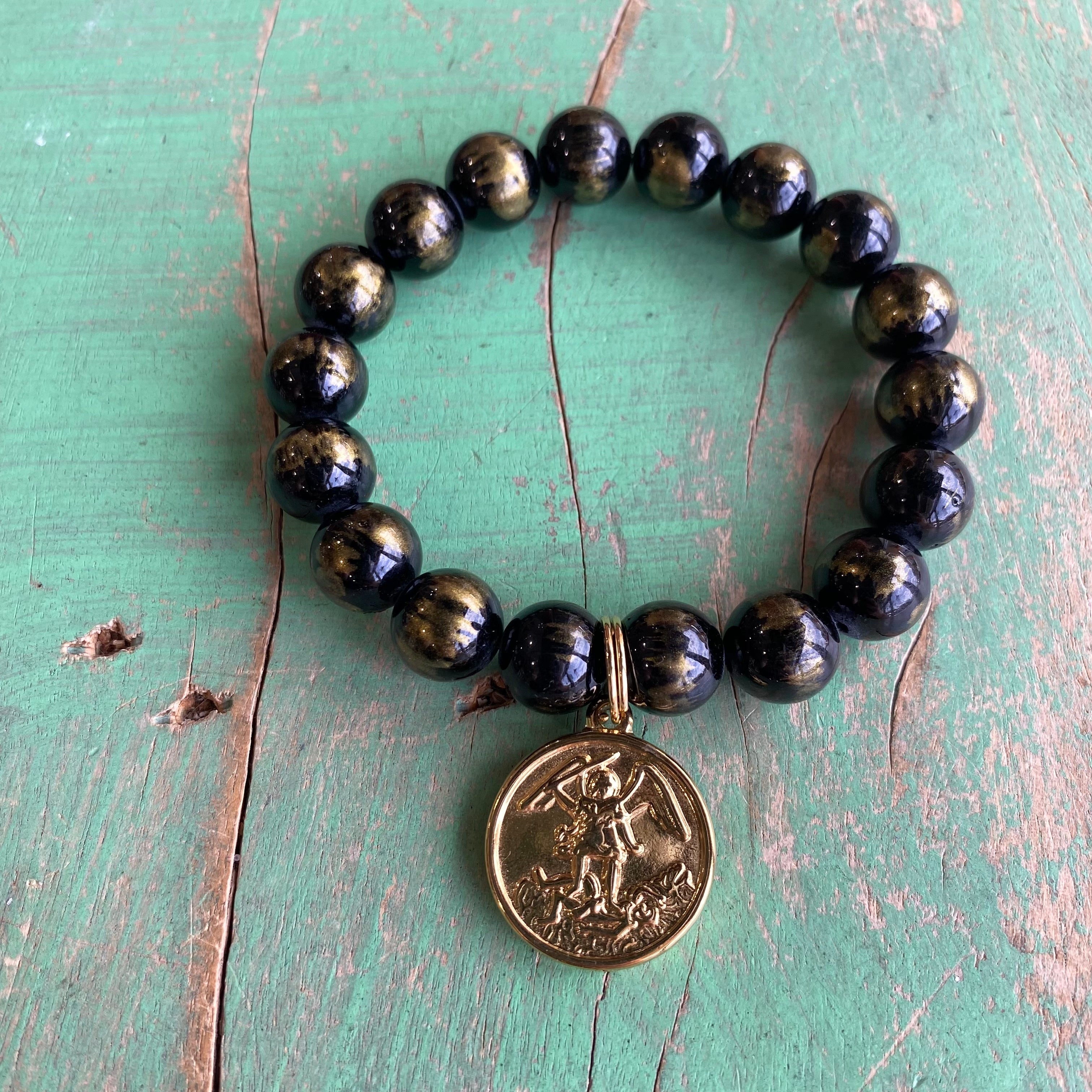 Black Marble St Michael Bracelet