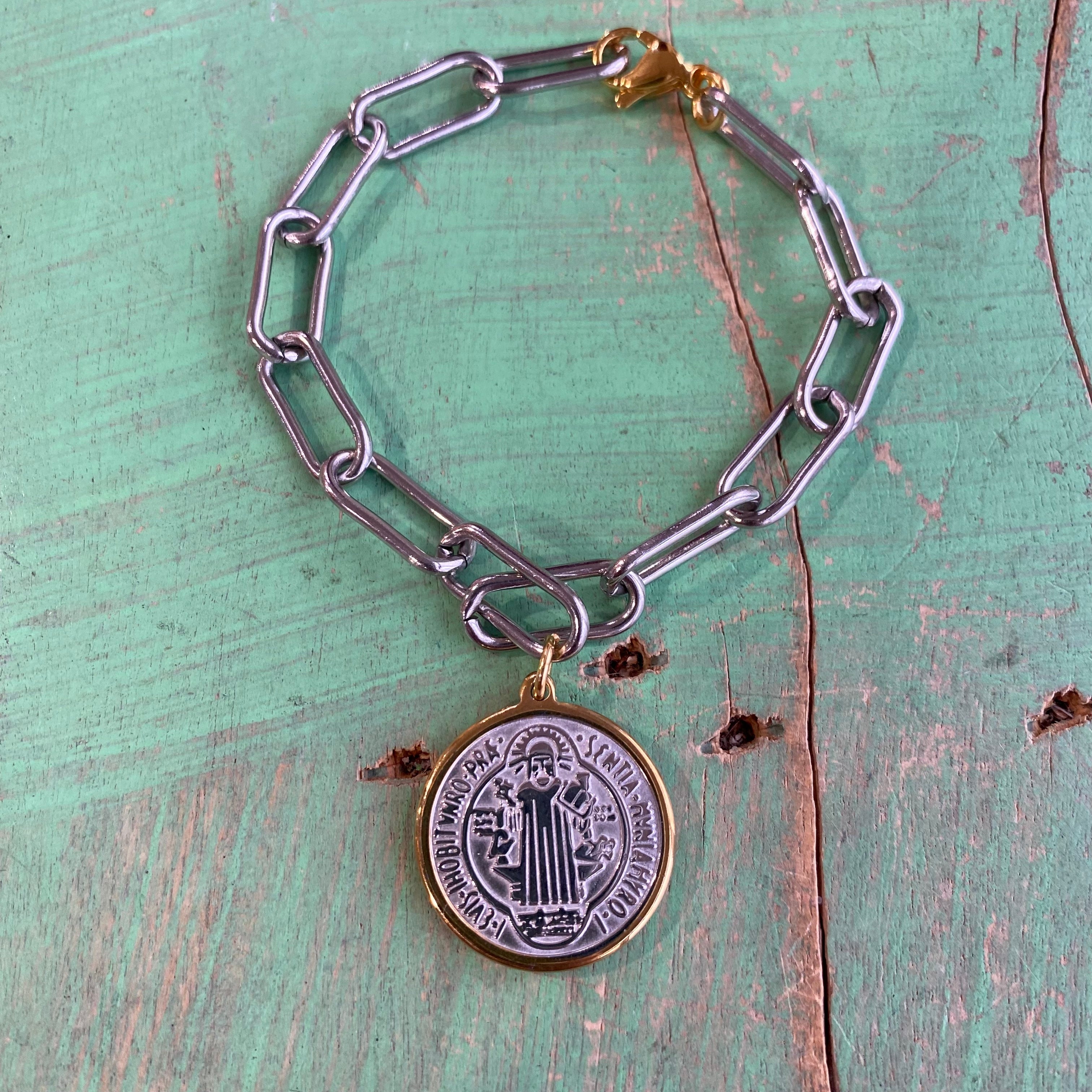 Two Toned St Benedict Paperclip Bracelet