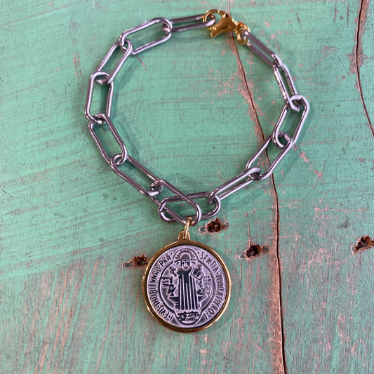 Two Toned St Benedict Paperclip Bracelet