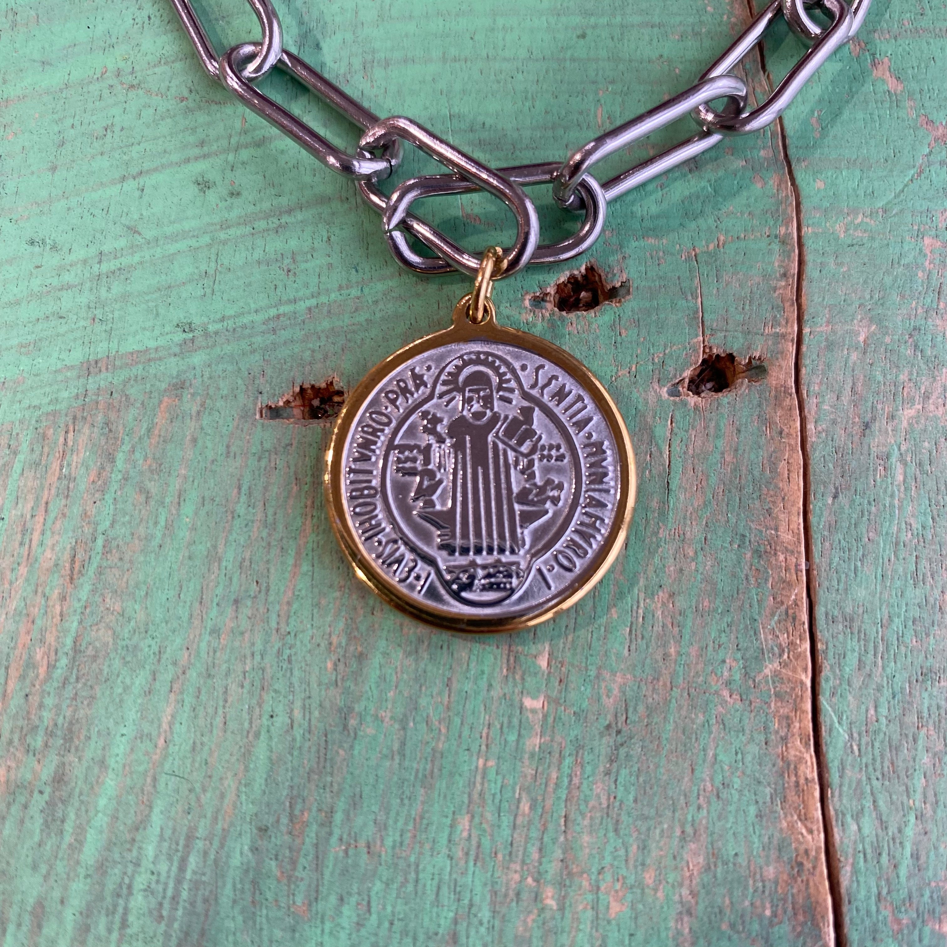 Two Toned St Benedict Paperclip Bracelet