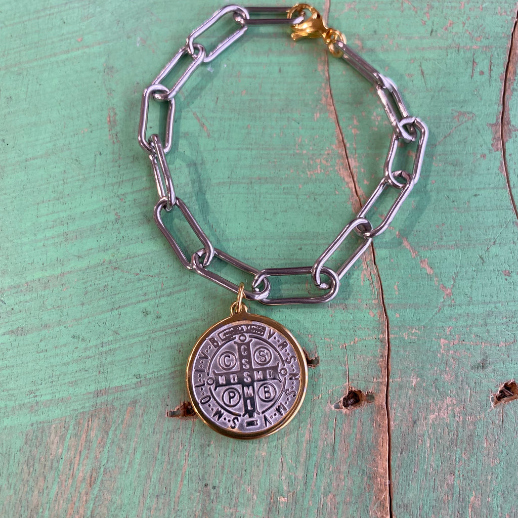 Two Toned St Benedict Paperclip Bracelet