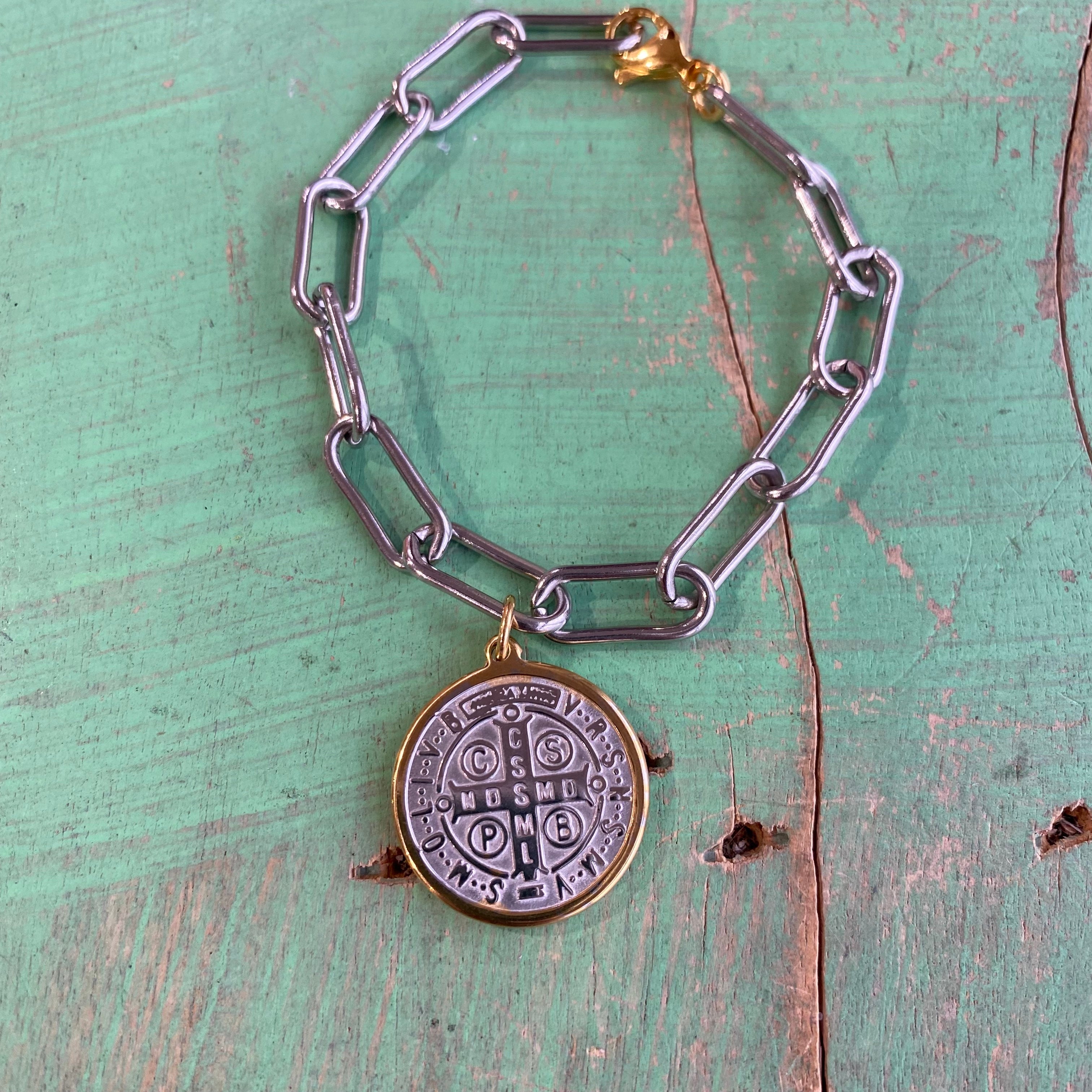Two Toned St Benedict Paperclip Bracelet