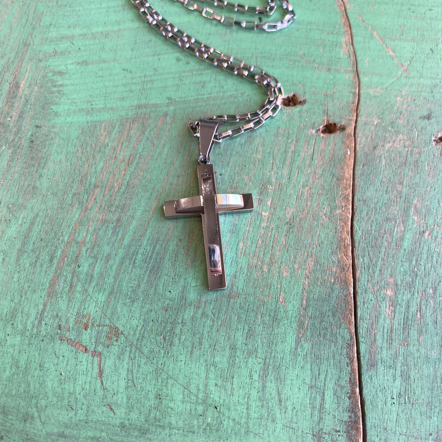 Stainless Steel Solid Double Cross Necklace