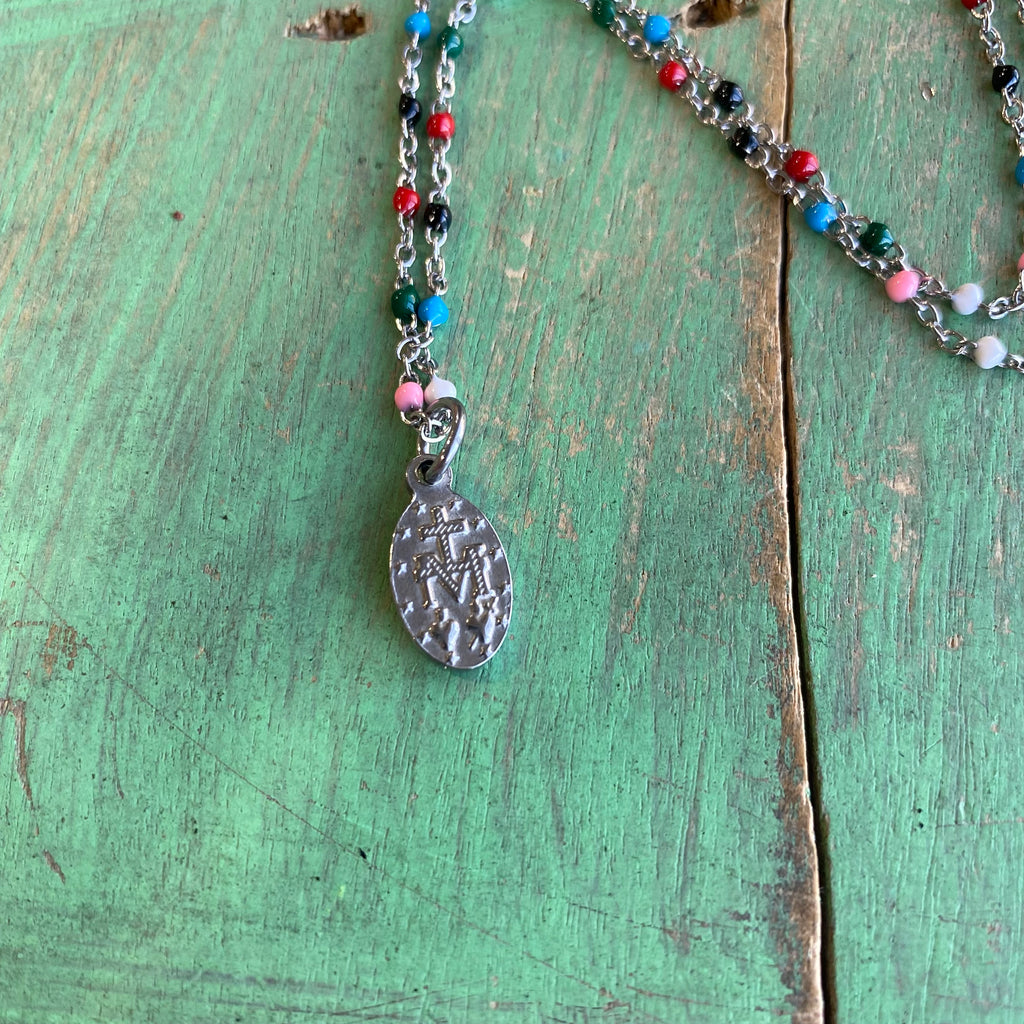 Stainless Steel Colorful Miraculous Medal Necklace