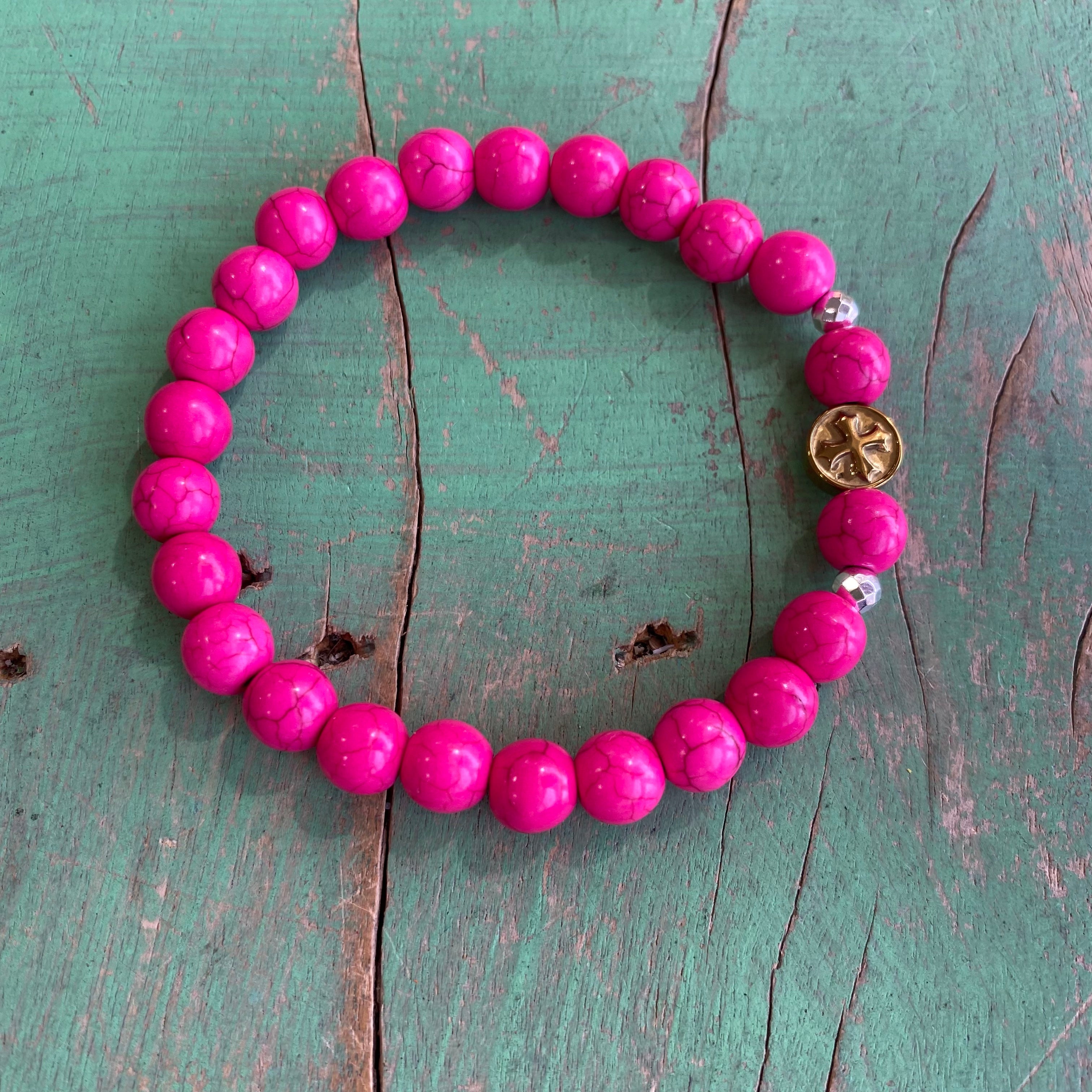 Hot Pink Howlite Bead Bracelet