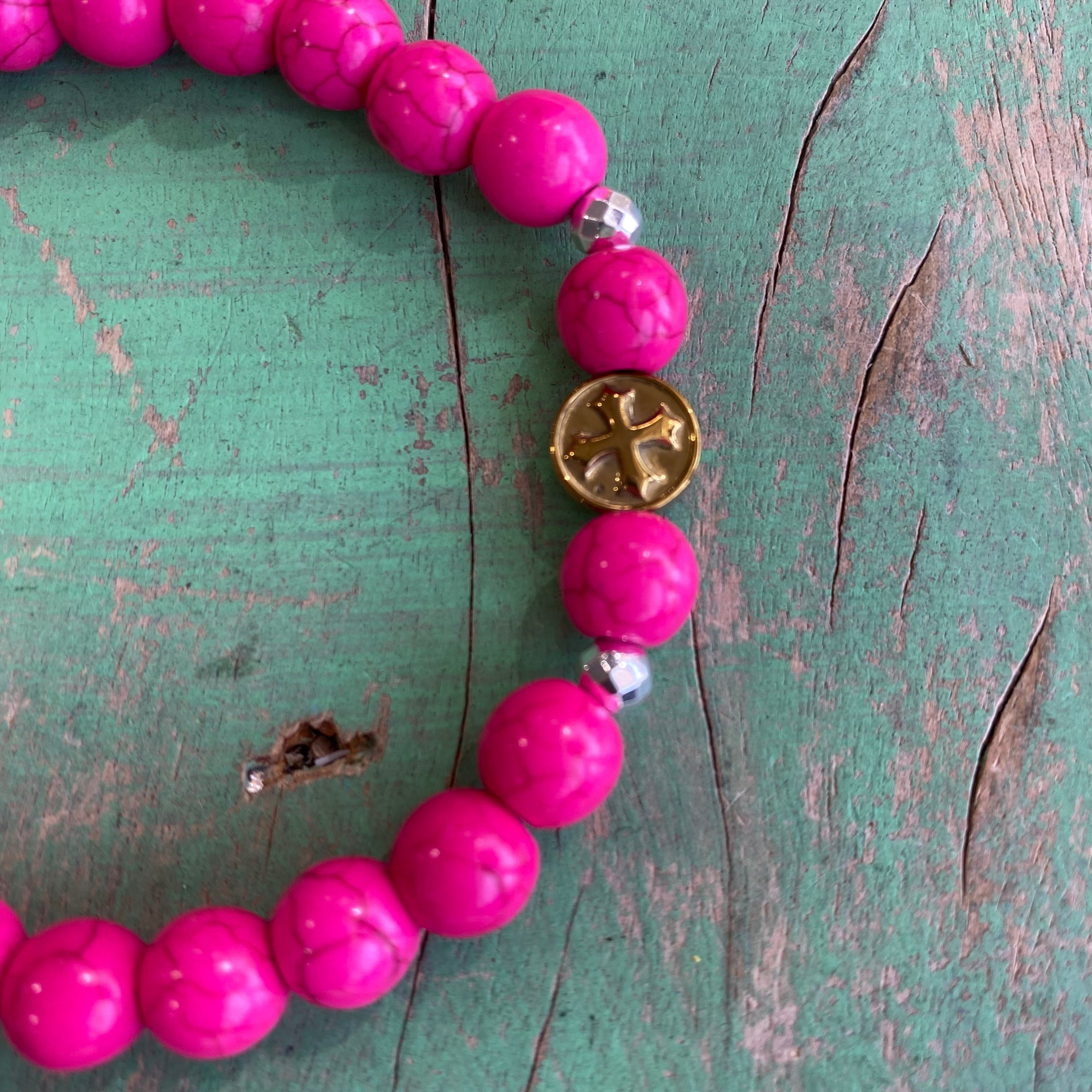 Hot Pink Howlite Bead Bracelet