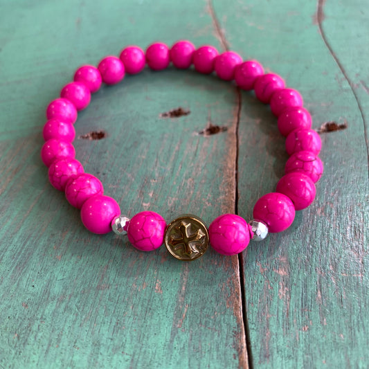 Hot Pink Howlite Bead Bracelet