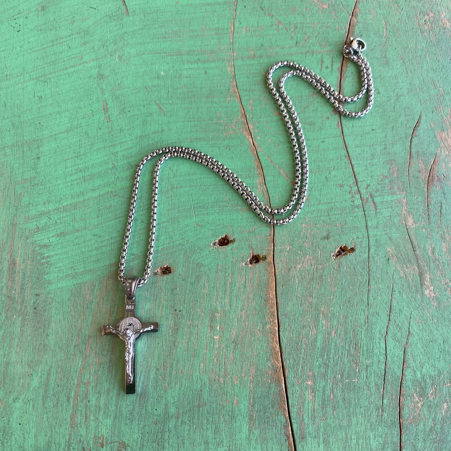 Stainless Steel Rolo Chain St Benedict Necklace