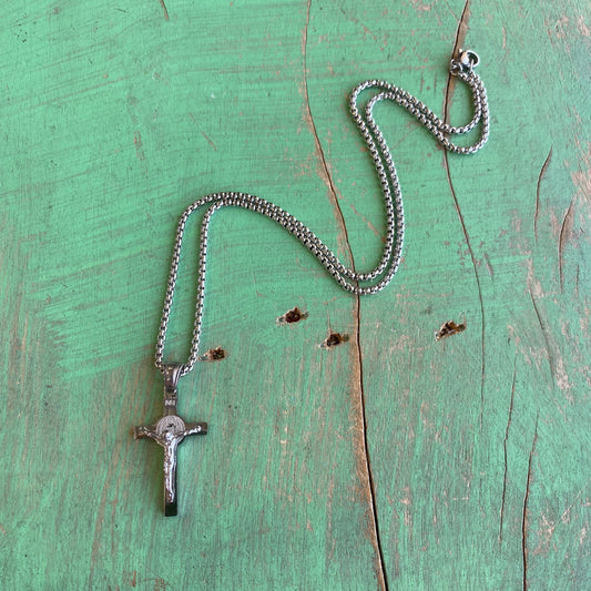 Stainless Steel Rolo Chain St Benedict Necklace